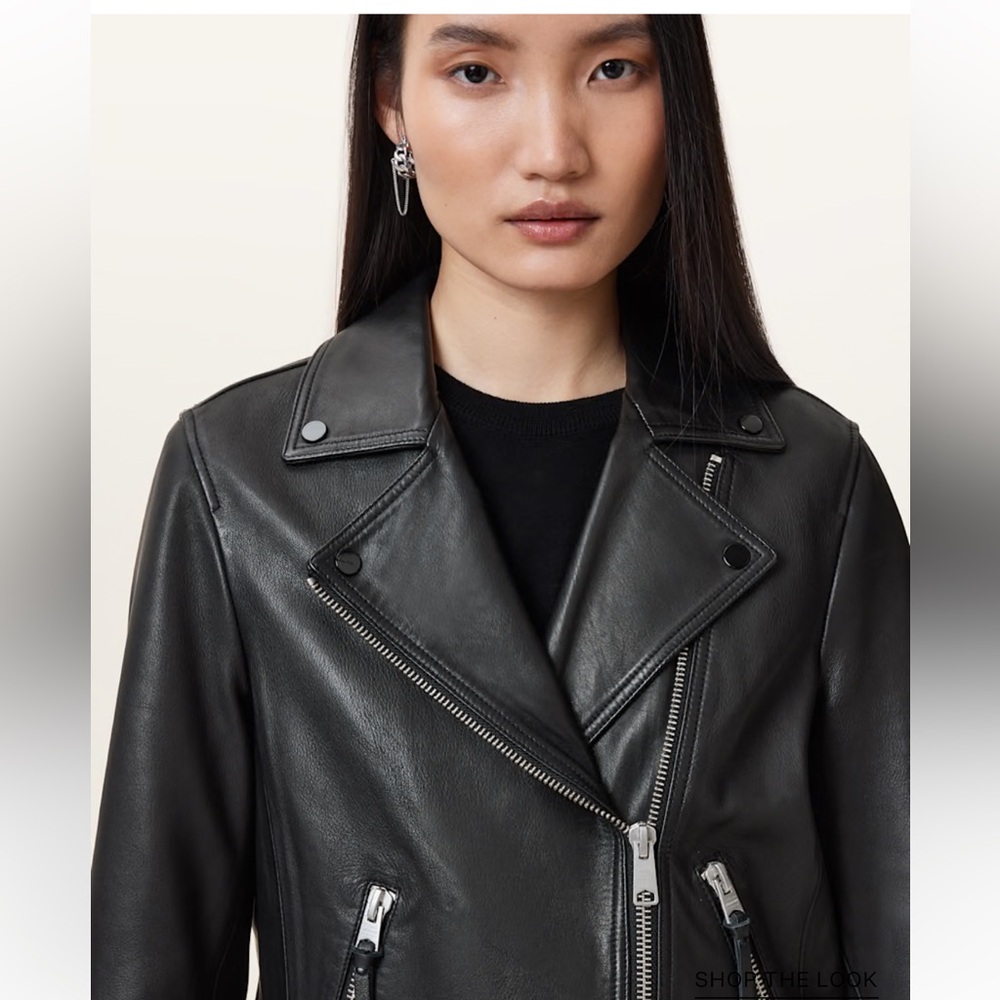 All Saints Dalby Navy Blue Leather Jacket size 6